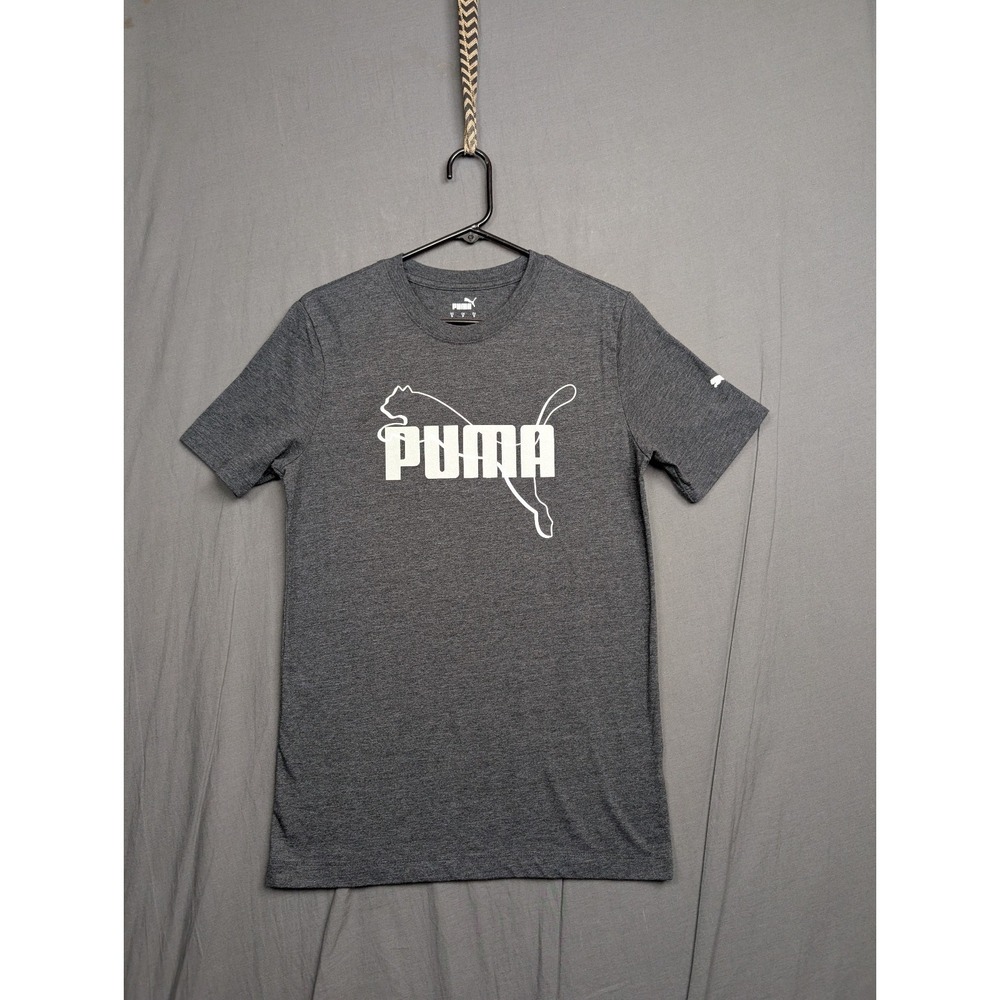 Puma Men's Graphic T-Shirt Grey Short Sleeve Crew Neck Logo Tee Size Small